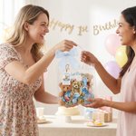 Osito de peluche personalizado con tema Bolsa de regalo transparente con nombre Año Lazo de la cinta y la tarjeta Fiesta de cumpleaños Decoración 1er Cumpleaños Baby Shower Regalo para el bebé