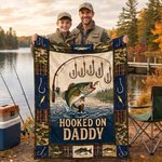 Personalised Retro Hooked on Grandpa Soft Throw Blanket Home Decor Father's Day Birthday Gift for Grandpa