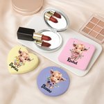 Personalisierte Geburt Blume Hochland Kuh kompaktes Herz rundes Quadrat Make-up-Spiegel mit Namen Geburtstag Jahrestag Geschenk für Frauen