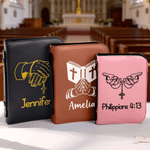 Personalized Prayer Gestures Cross PU Leather Bible Cover with Name Church Birthday Gift for Christian Friend