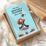 Personalized Cartoon Graduate Girl 2026-2028 Planner Spiral A5 Notebook with Year and Name Graduation Birthday Gift for Graduates
