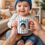 Tazza di ceramica personalizzata con foto del bambino a strisce da 11 oz 15 oz con nome, anno e testo Regalo di compleanno per la festa del papà per la famiglia del nuovo papà