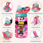 Gepersonaliseerde leuke cartoon professionele karakter 12 oz 16 oz waterfles met naam rietje en handvat terug naar school verjaardagscadeau voor kinderen