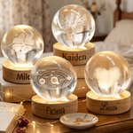 Gepersonaliseerd vierbladig deksel rond kristallen bal LED nachtlampje met naam en houten basis Home Decor verjaardagscadeau voor kinderen vrienden