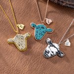 Collar de Piedra con Cabeza de Vaca Western Personalizado con Colgante de Inicial Exquisita Joyería Regalo de Cumpleaños Aniversario para Vaquera Entusiasta del Western