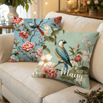 Personalizzato Chinoiserie Fiore e Uccello Pittura morbido cuscino copertina con nome Camera Decor Regalo di compleanno per la famiglia amico