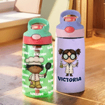 Gepersonaliseerde leuke cartoon professionele karakter 12 oz 16 oz waterfles met naam rietje en handvat terug naar school verjaardagscadeau voor kinderen