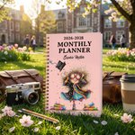 Personalized Cartoon Graduate Girl 2026-2028 Planner Spiral A5 Notebook with Year and Name Graduation Birthday Gift for Graduates