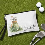 Personalized Birth Flower Golf Cosmetic Bag with Name Travel Accessory Anniversary Birthday Gift for Women Golf Lovers