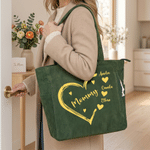 Personalized Multicolour Heart Floral Large Capacity Corduroy Tote Bag with Name Work Daily Use Family Gift for Mom Grandma