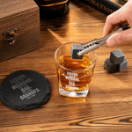 Personalized Legend Dad Whiskey Glass 4 Stones Wooden Box Set with Text and Coaster Father's Day Birthday Anniversary Gift for Dad Man