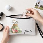 Personalized Birth Flower Golf Cosmetic Bag with Name Travel Accessory Anniversary Birthday Gift for Women Golf Lovers