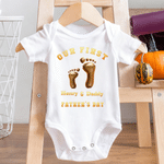 Personalised Our First Father's Day 100% Cotton Baby Bodysuit T-shirt Matching Outfit with Name and Year Father's Day Gift for Dad Baby