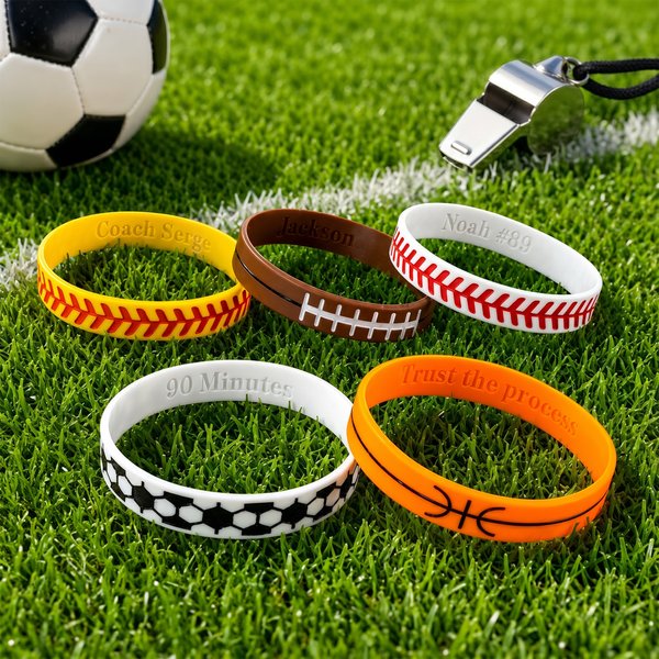 Personalized Ball Sports Silicone Band Bracelet with Engraved Text Birthday Game Day Gift for Sports Lovers