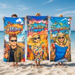Henkilökohtainen Pop Art Graffiti pehmeä ylimitoitettu nopea kuivausrannekepyyhe nimellä ja valokuvalla Kesäloma Syntymäpäivä Rantajuhla Lahja nuorille miehille naisille naisille