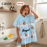 Personalized Playful emoji Scene Face Photo Quick Dry Hooded Beach Towel with Name Beach Party Birthday Gift for Kids | Callie × emoji ™