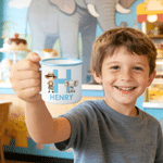 Tazza smaltata personalizzata Cartoon Safari Kid Character Animal Initial da 12 oz con nome Regalo di compleanno per ragazzi e ragazze per uso quotidiano
