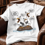 Personalised Funny Cartoon Seagulls Soft T-shirt with Name Father's Day Birthday Gift for Dad Husband