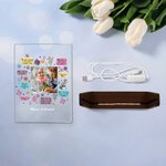 Personalised Photo Acrylic LED Night Light with Name and Wooden Base Home Decor Birthday Anniversary Thanksgiving Gift for Mother Grandma