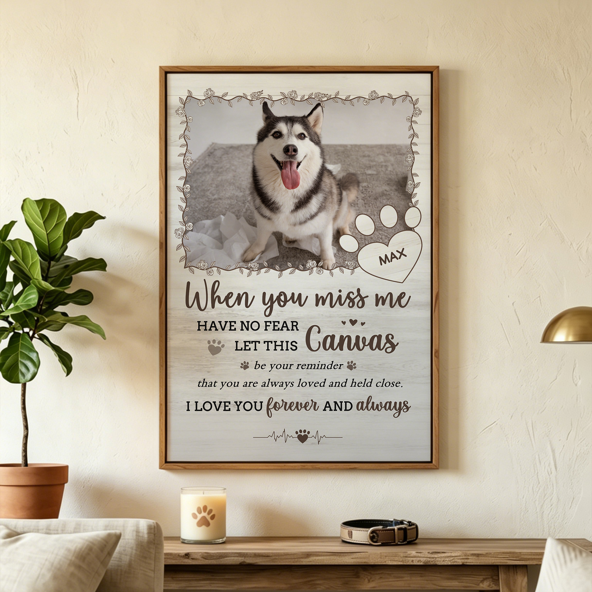 Personalisierte warme Haustier Foto Paw Print gerahmte Leinwand drucken mit Namen Home Decor Memorial Sympathy Geschenk für Tierbesitzer Liebhaber