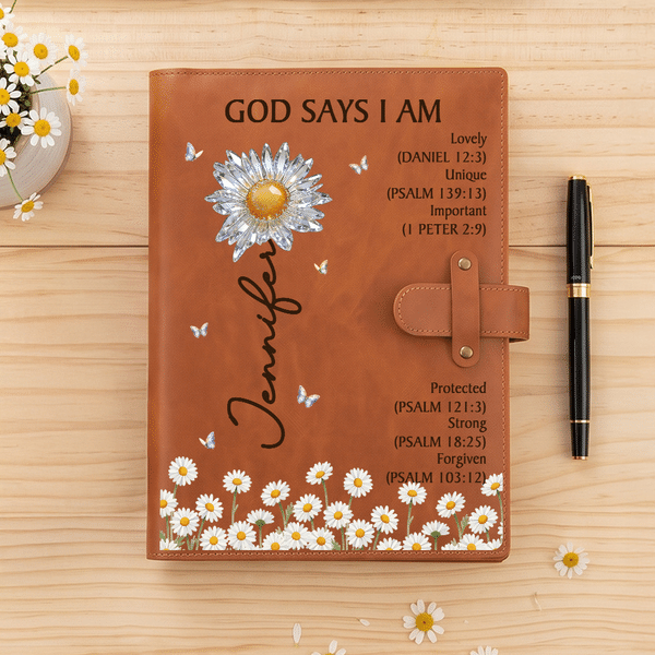 Personalized Crystal Birth Flower Bible Verse A5 PU Leather Notebook with  Name and Title Birthday Daily Use Gift for Students Friends