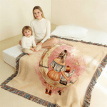 Personalised Tassel Mother and Child Back View Warm Fleece Throw Blanket with Name Daily Use Birthday Anniversary Gift for Mother Grandmother