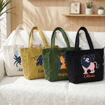 Personalised Constellation Large Capacity Corduroy Tote Bag with Name Daily Use Birthday Gift for Women Besties