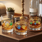 Personalised Palm Name 10 oz Rock Whiskey Glass Old Fashioned Father's Day Birthday Gift for Man Whiskey Enthusiast