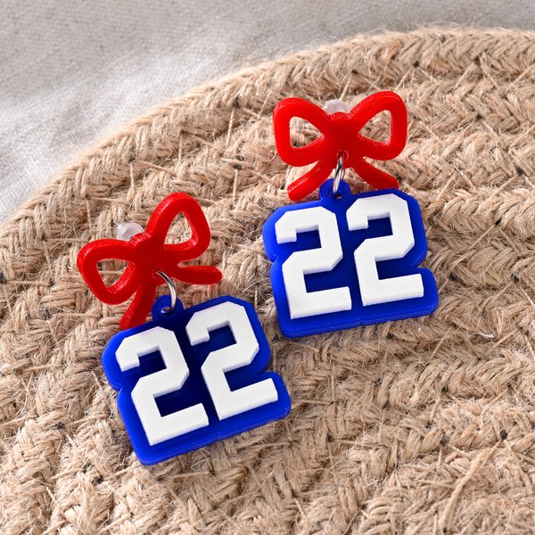 Personalised Multicolor Bow Acrylic Earrings with Sports Number Baseball Game Cheer Gift for Baseball Basketball Mom