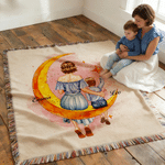 Personalised Tassel Mother and Child Back View Warm Fleece Throw Blanket with Name Daily Use Birthday Anniversary Gift for Mother Grandmother