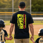 Personalised 1-4 Kids Softball Dad Stars Stripes 100% Cotton T-shirt with Names and Number Father's Day Gift for Dad Softball Player