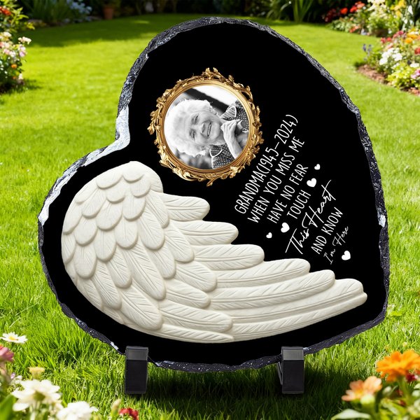 Personalisierte Angel Wing Heart Memorial Foto Garten Stein mit Namen Garten Dekoration Memorial Geschenk für den Verlust eines geliebten Menschen Tierhalter