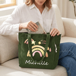 Personalized Watercolor Rainbow Corduroy Large Capacity Tote Bag with Name Birthday Gift for Women Teachers