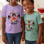 Personalised Juneteenth Cartoon Character 100% Cotton T-shirt with Name Black Independence Day Birthday Gift for African American Kid Women