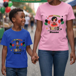 Personalised Juneteenth Cartoon Character 100% Cotton T-shirt with Name Black Independence Day Birthday Gift for African American Kid Women