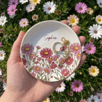 Personalised Birth Flower Ceramic Trinket Jewellery Dish with Name Daily Use Birthday Gift for Girlfriend Wife