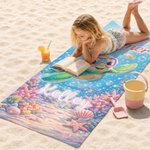 Personalized Cartoon Sea Turtle Marine Animals Quick Dry Oversized Beach Towel with Name Beach Party Summer Vacation Gift for Kids