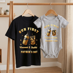 Personalised Our First Father's Day 100% Cotton Baby Bodysuit T-shirt Matching Outfit with Name and Year Father's Day Gift for Dad Baby