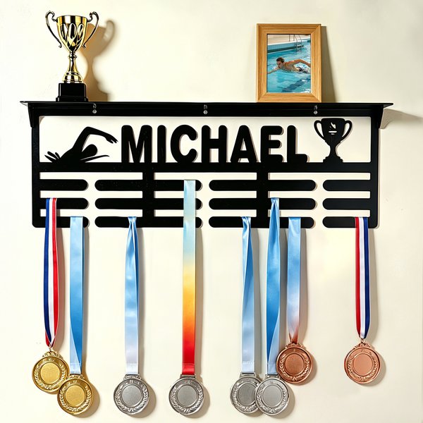 Personalized Sports Pattern Medal Display Stand with Name Sports Memorabilia Wall Decor Game Day Gift for Sport Lover Athlete Teenager