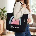 Personalized Watercolor Rainbow Corduroy Large Capacity Tote Bag with Name Birthday Gift for Women Teachers