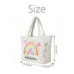 Personalized Watercolor Rainbow Corduroy Large Capacity Tote Bag with Name Birthday Gift for Women Teachers