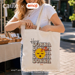 Personalised Playful emoji Scene Canvas Tote Bag with Colour-Blocking Name Daily Use Birthday Gift for Kids Women | Callie × emoji ™
