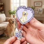 Personalized Hand-Painted Pet Photo Retractable ID Card Badge Reel with Name and Glitter Paw Charm Birthday Gift for Pet Lover Teacher Nurse