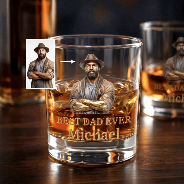 Personalized Old-Fashioned Dad Photo 10 oz Rock Whiskey Glass with Name and Text Father's Day Birthday Gift for Dad Grandad