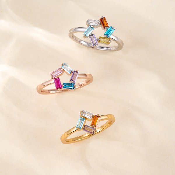 Bague Cercle de Réunion personnalisée 1-6 Baguette Family Birthstones Cadeau d'Anniversaire de Fête des Mères pour Maman Grand-mère