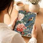 Personalised Chinoiserie Traditional Flower Bird Spiral A5 Notebook with Name and 120 Lined Pages Birthday Anniversary Gift for Women