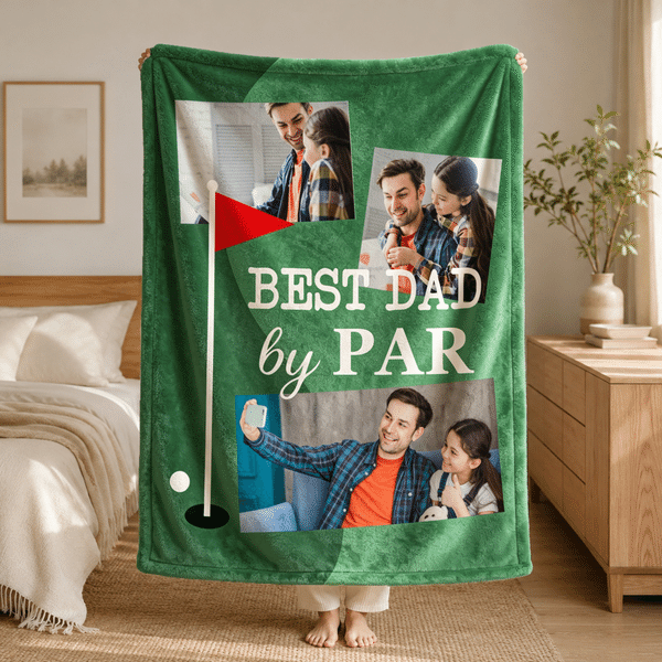 Personalised BEST DAD BY PAR Golf Ball Photo Soft Warm Throw Blanket Bedroom Daily Use Father's Day Gift for Father