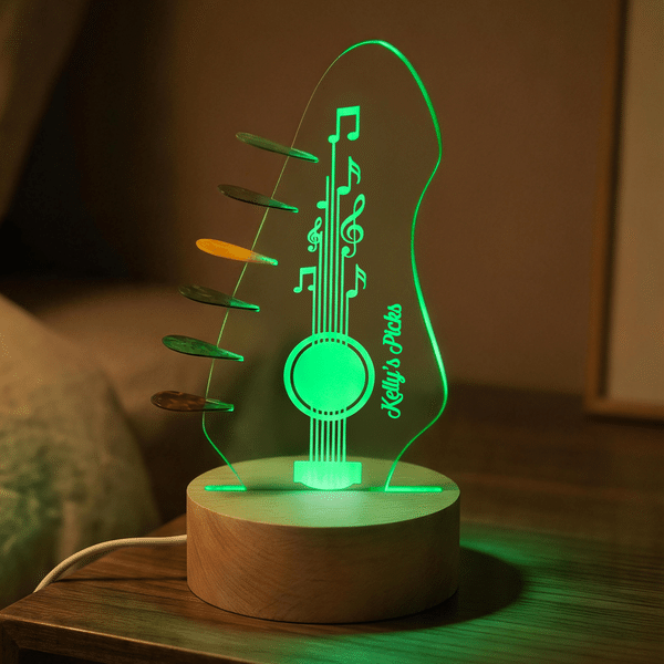 Guitarra Personalizada Pantalla LED Multicolor Soporte para púas de guitarra Luz de noche con nombre Cumpleaños Estudio de música Regalo para guitarrista