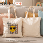 Personalised Playful emoji Scene Canvas Tote Bag with Colour-Blocking Name Daily Use Birthday Gift for Kids Women | Callie × emoji ™