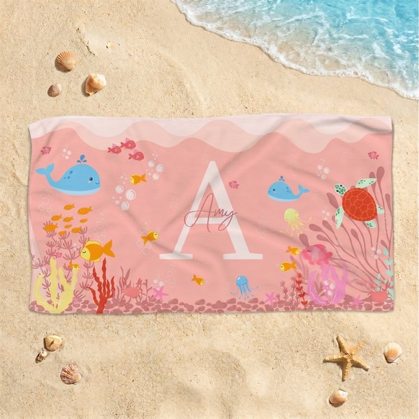 Personalisierte Multicolor Ocean Tiere weiche schnell trocknende Strandtuch mit Namen Travel Essentials Sommer Strand Party Geburtstag Geschenk für Kinder Ocean Lover